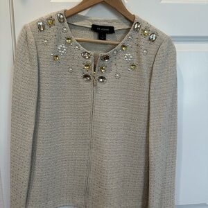 St. John Beige Cardigan with Jewel Accents